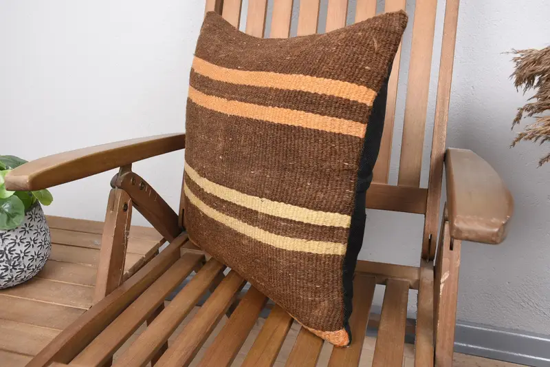 18x18 Brown Cushion, Seat Pillow Cover, Kilim Pillow Cover, Pillow Cover, Pillow for Sofa, Comfy Throw Pillow, Kilim Pillow - 3