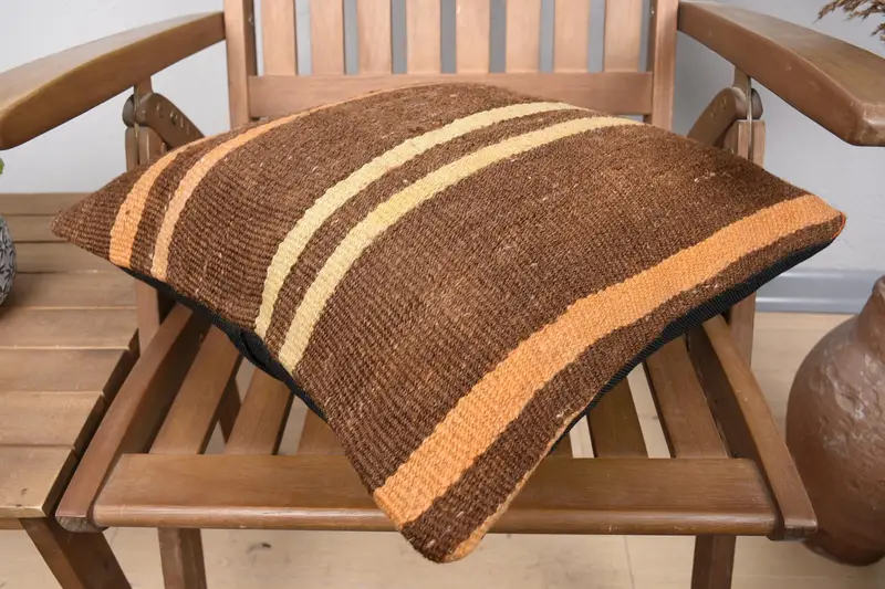 18x18 Brown Cushion, Seat Pillow Cover, Kilim Pillow Cover, Pillow Cover, Pillow for Sofa, Comfy Throw Pillow, Kilim Pillow - 4