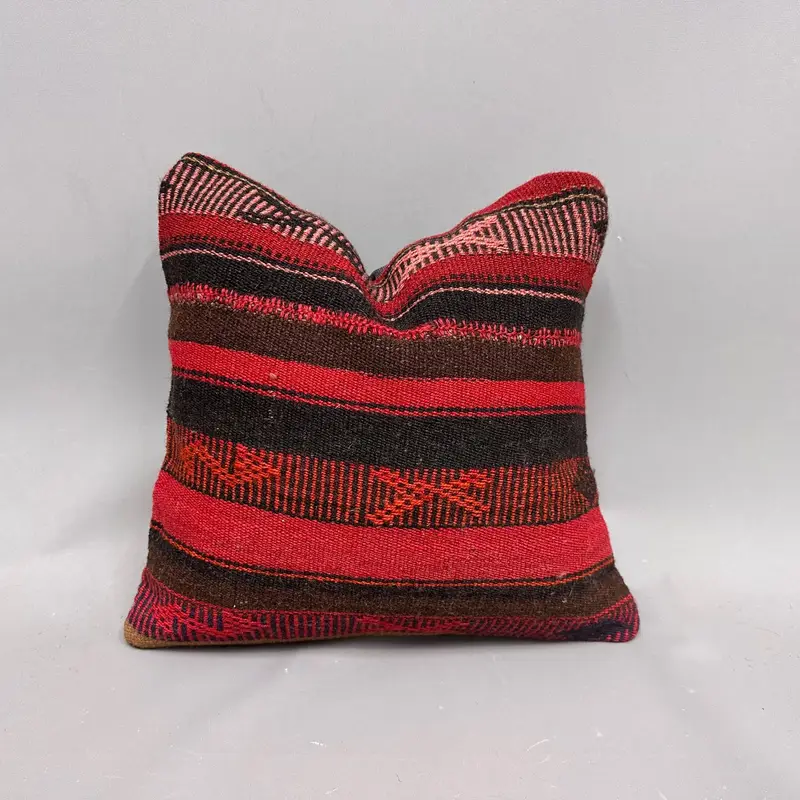 Rot gestreiftes Kelimkissen, 16x16 Vintage Wurfkissen