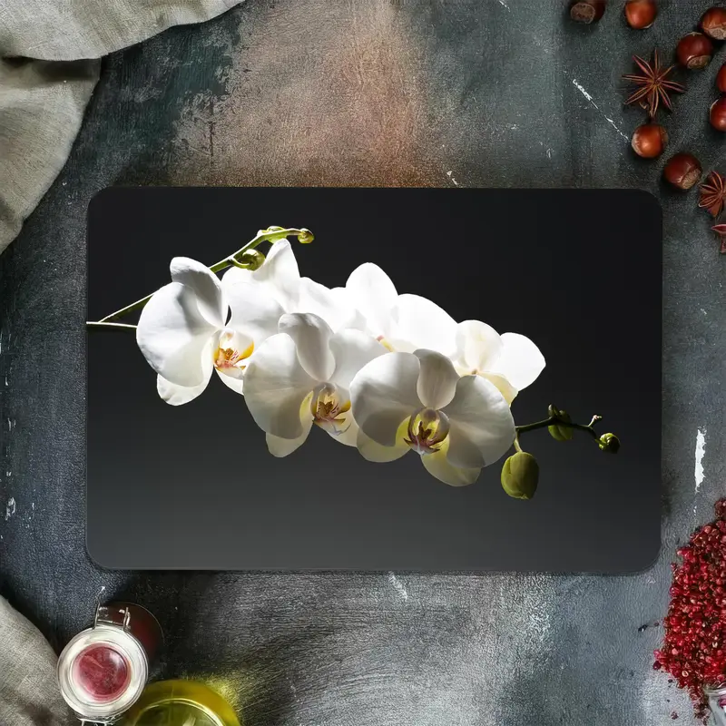 Orkide Sevgilisi Temperli Güvenlik Tasarımlı Cam Kesme Tahtası
