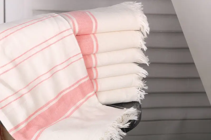 Friends Beach Towel Organic Turkish Cotton Striped, Vermilion, 36x67 Inches