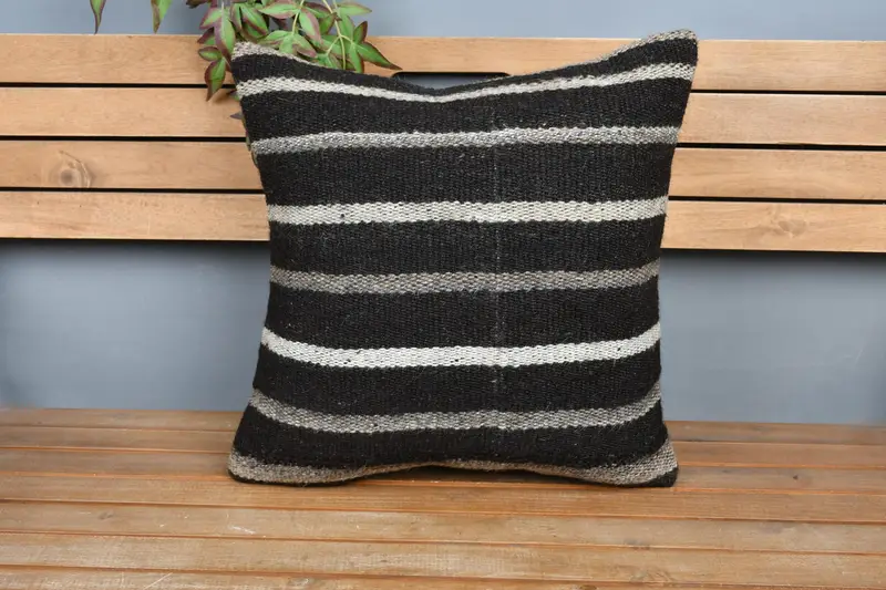 20x20 Brown Cushion, Turkish Kilim Pillow, Oriental Cushion Cover, Kilim Pillow Cover, Boho Pillow, Sustainable Pillow Sham, Cushion Cover - 6