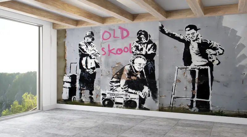 Soyut Grafiti Baskılı Duvar Kağıdı: Banksy Old Skool Vibes
