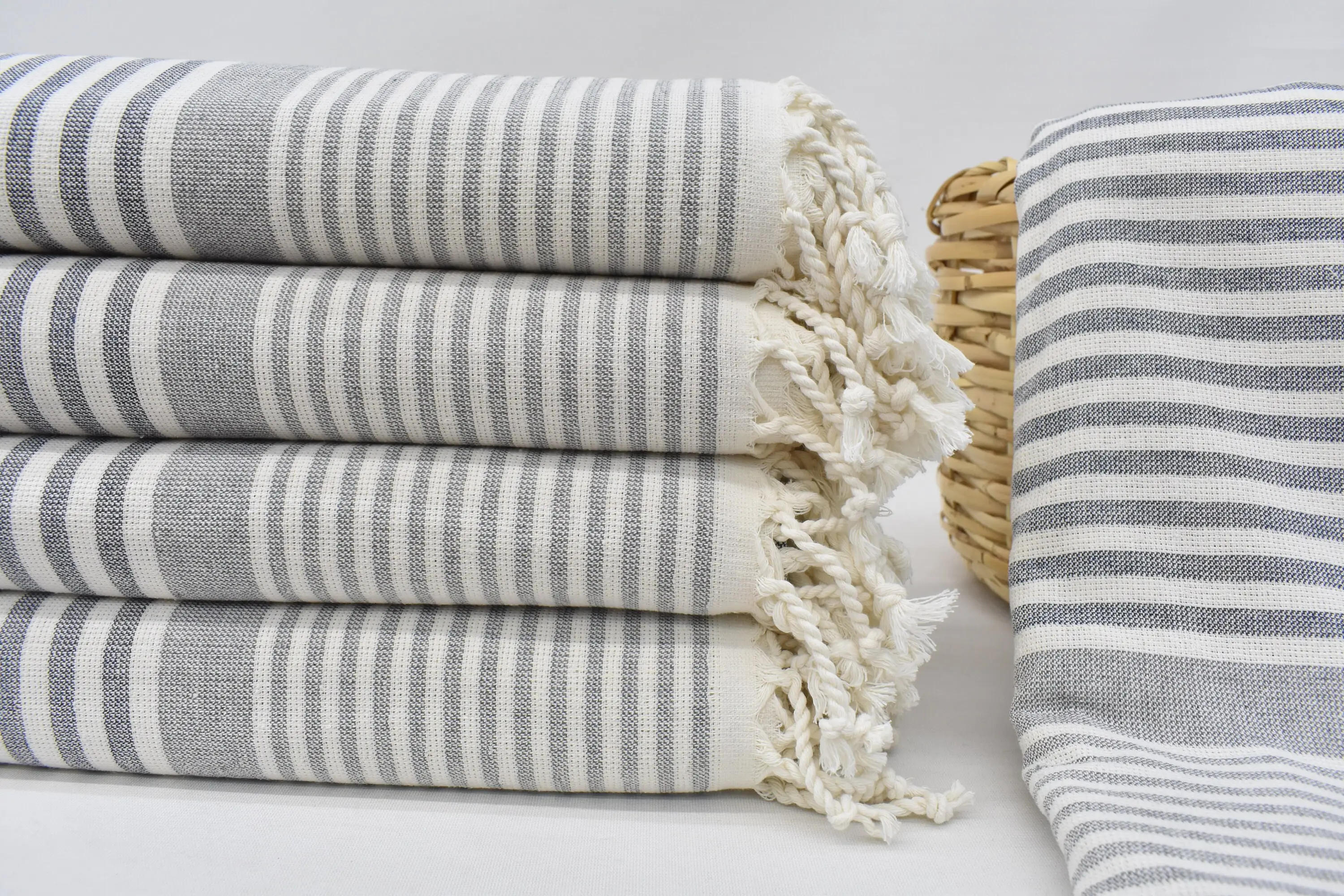 Navy Striped Terry Towel Beach Towel Blue 67x40 Inches - 1