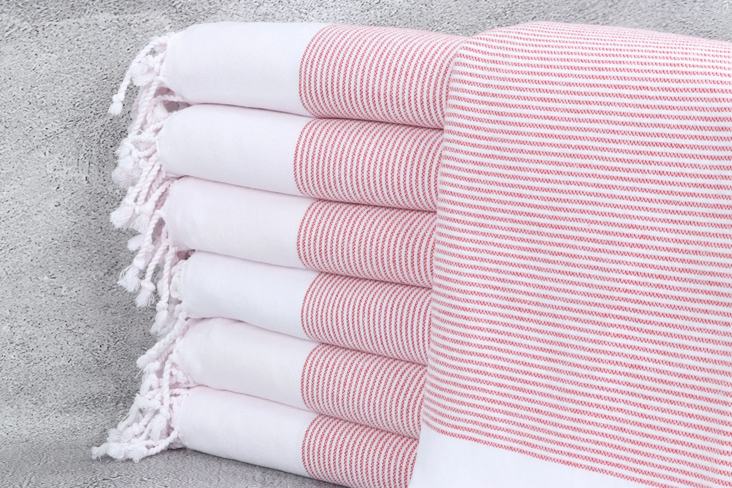 Bridesmaid Gift Towel, Red Cotton Striped, 36x71 Inches - 1