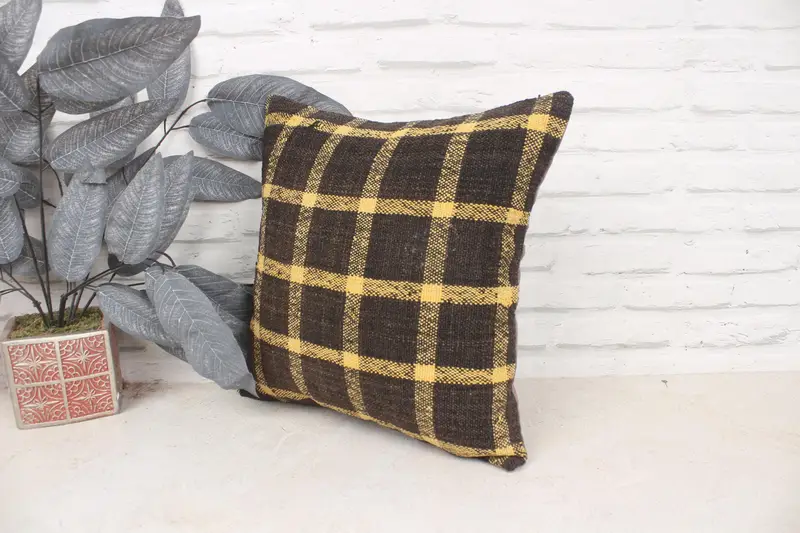 Pillow for Couch, Morroccon Kilim Cushion Pillow Sham, Ethnical Kilim Rug Pillow, 16x16 Brown Cushion Cover, Vintage Pillow, Cushion Cover - 4