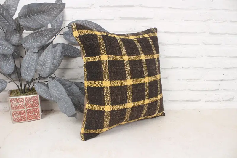 Pillow for Couch, Morroccon Kilim Cushion Pillow Sham, Ethnical Kilim Rug Pillow, 16x16 Brown Cushion Cover, Vintage Pillow, Cushion Cover - 3