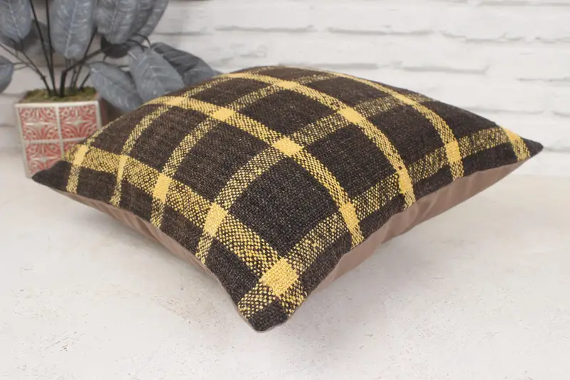 Pillow for Couch, Morroccon Kilim Cushion Pillow Sham, Ethnical Kilim Rug Pillow, 16x16 Brown Cushion Cover, Vintage Pillow, Cushion Cover - 6