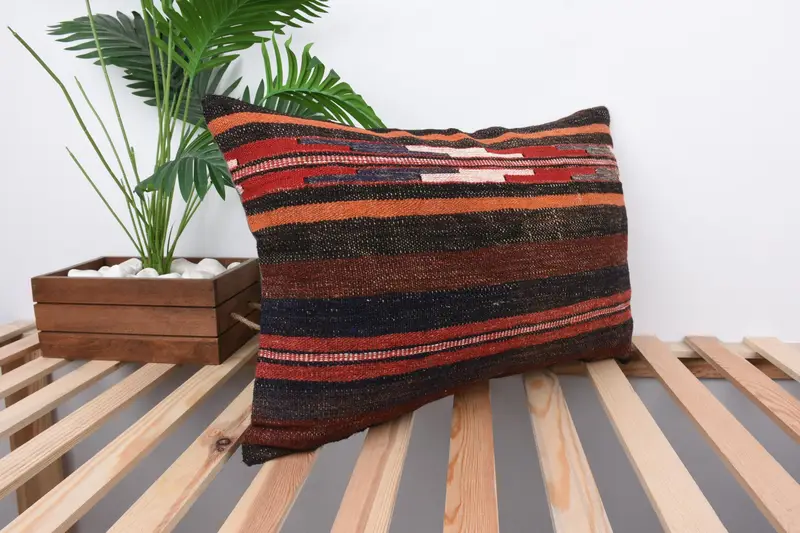Throw Kilim Pillow, Kilim Cushion Sham, Handmade Kilim Cushion, Pillow, 16x24 Brown Pillow Case, Sustainable Cushion Cover - 4
