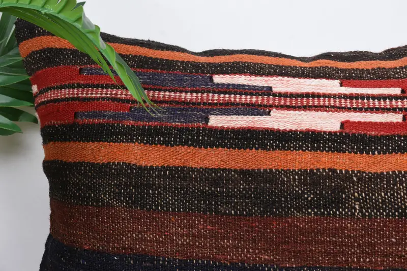 Throw Kilim Pillow, Kilim Cushion Sham, Handmade Kilim Cushion, Pillow, 16x24 Brown Pillow Case, Sustainable Cushion Cover - 2