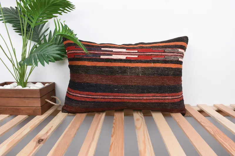 Throw Kilim Pillow, Kilim Cushion Sham, Handmade Kilim Cushion, Pillow, 16x24 Brown Pillow Case, Sustainable Cushion Cover - 1