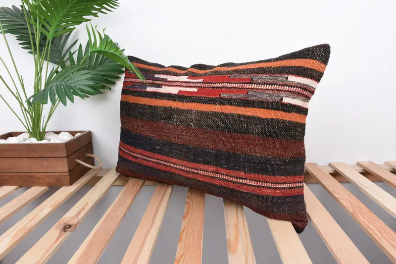 Throw Kilim Pillow, Kilim Cushion Sham, Handmade Kilim Cushion, Pillow, 16x24 Brown Pillow Case, Sustainable Cushion Cover - 5