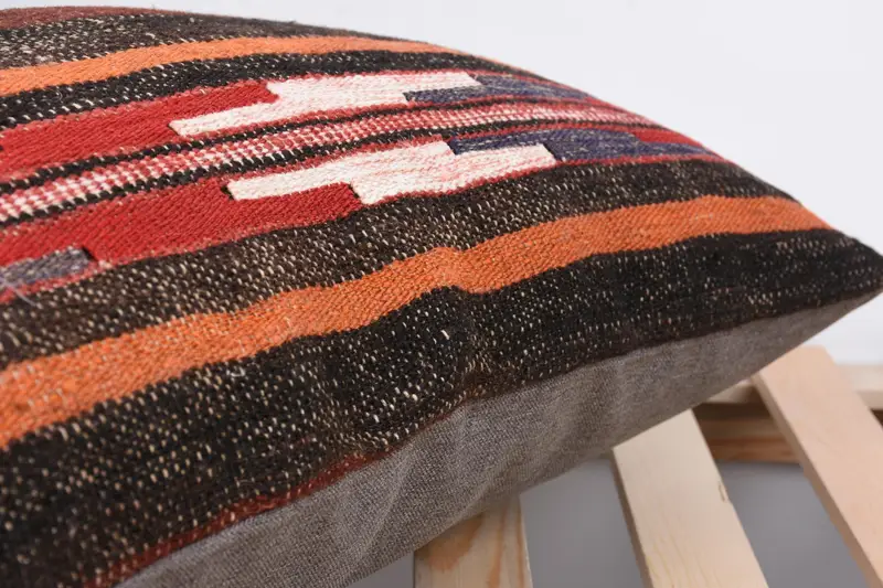 Throw Kilim Pillow, Kilim Cushion Sham, Handmade Kilim Cushion, Pillow, 16x24 Brown Pillow Case, Sustainable Cushion Cover - 7