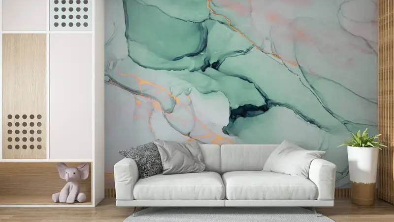 Green Marble Wall Decor, Green Mural, Contemporary Mural, 3d Wall Paper, Custom Wall Paper, Bright Wall Paper, Modern Wall Decor, - 1