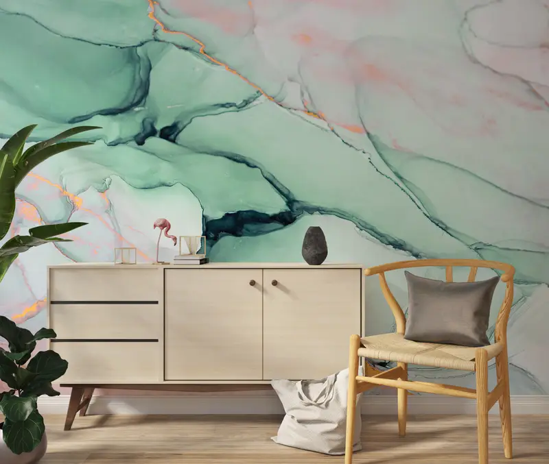 Green Marble Wall Decor, Green Mural, Contemporary Mural, 3d Wall Paper, Custom Wall Paper, Bright Wall Paper, Modern Wall Decor, - 5