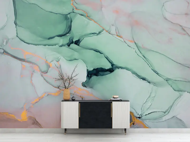 Green Marble Wall Decor, Green Mural, Contemporary Mural, 3d Wall Paper, Custom Wall Paper, Bright Wall Paper, Modern Wall Decor, - 7