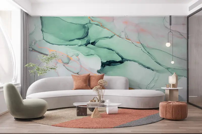 Green Marble Wall Decor, Green Mural, Contemporary Mural, 3d Wall Paper, Custom Wall Paper, Bright Wall Paper, Modern Wall Decor, - 3