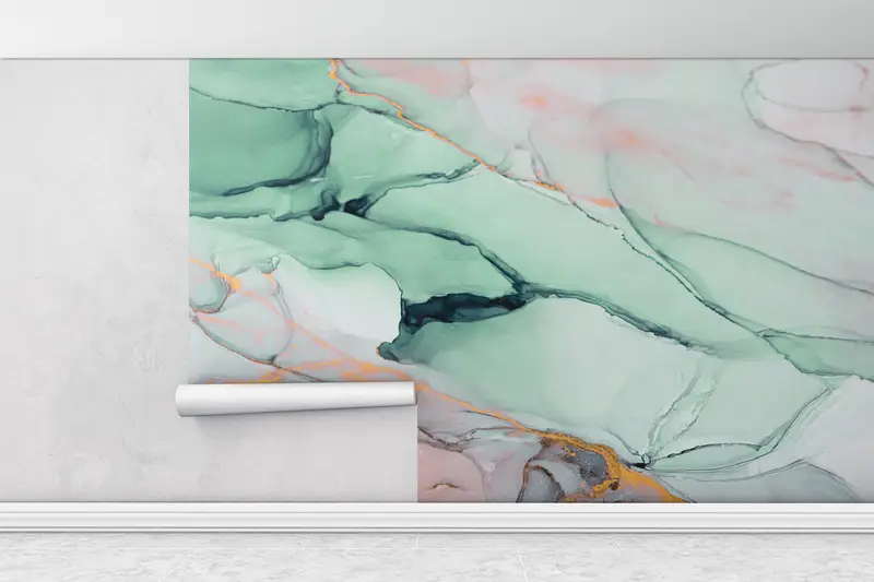 Green Marble Wall Decor, Green Mural, Contemporary Mural, 3d Wall Paper, Custom Wall Paper, Bright Wall Paper, Modern Wall Decor, - 4