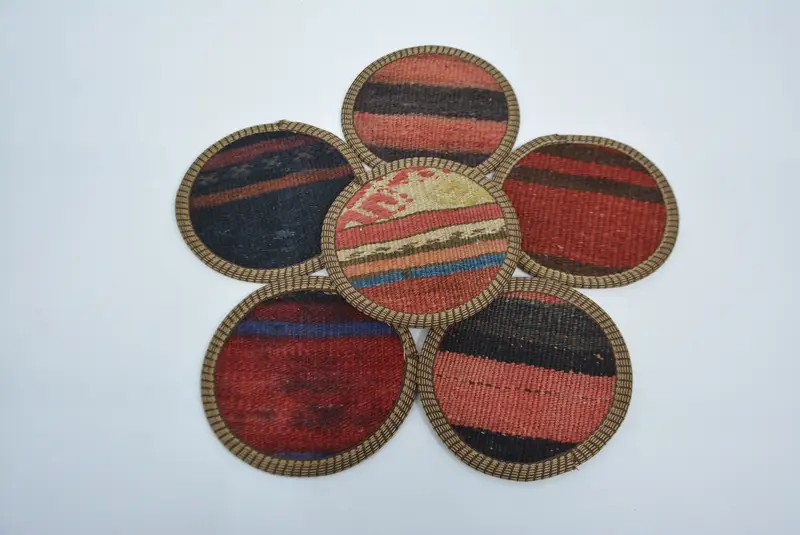 Bohem Yuvarlak Bardak Altlığı, Turuncu ve Kahverengi Kaymaz Ped