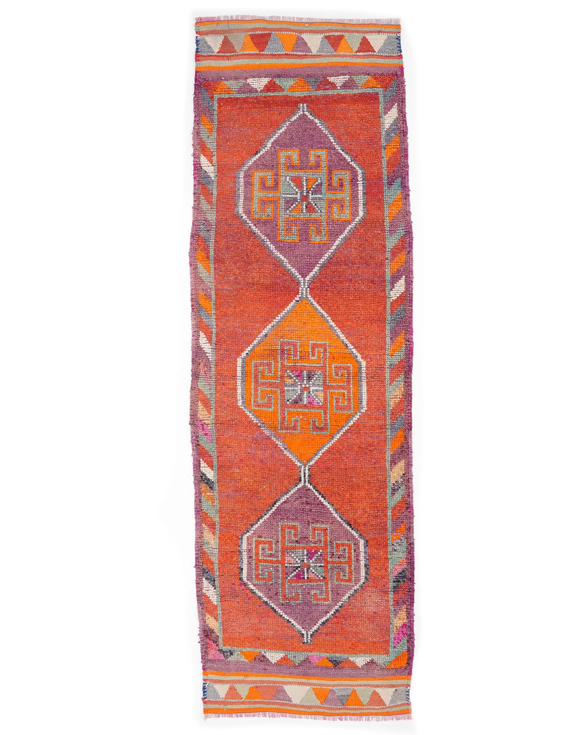 Vintage 3.2x10.9 ft Rug, Herki Turkish Rug, Red Camouflage Rug Wool - 1