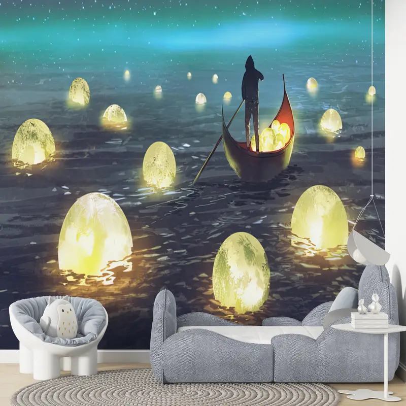 Moon Wall Decor, Man Sailing Wall Painting, Abstract Wall Painting, Man Wall Print, Moon Night Wall Decor, Full Moon Wall Painting, - 3