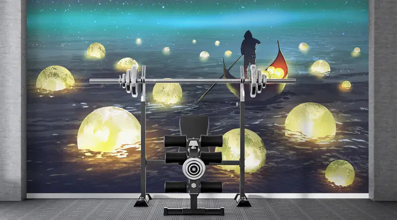 Moon Wall Decor, Man Sailing Wall Painting, Abstract Wall Painting, Man Wall Print, Moon Night Wall Decor, Full Moon Wall Painting, - 6