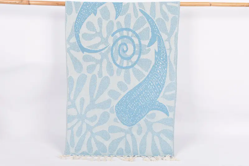 Wedding Personalized Turquoise Whale Design Dish Towel, 40x18 Inches