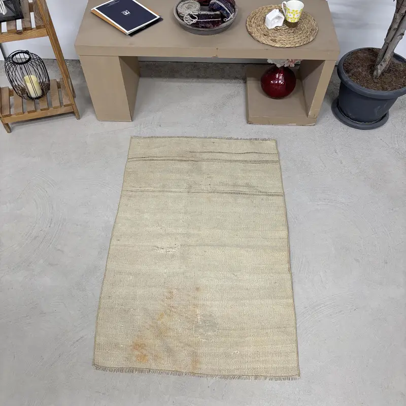 2,7x4,2 ft Teppich, türkischer Vintage Teppich, Kelim beige gestreifter Teppich - 1