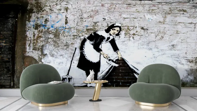 Banksy Maid Graffiti Wall Print,Street Wall Print,3d Wall Paper,Paper Wall Art ,Custom Wall Paper,Woman Graffiti Wall Decor, - 6