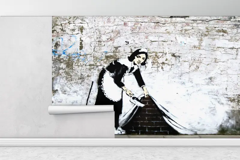 Banksy Maid Graffiti Wall Print,Street Wall Print,3d Wall Paper,Paper Wall Art ,Custom Wall Paper,Woman Graffiti Wall Decor, - 1