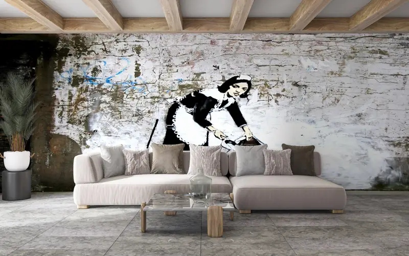 Banksy Maid Graffiti Wall Print,Street Wall Print,3d Wall Paper,Paper Wall Art ,Custom Wall Paper,Woman Graffiti Wall Decor, - 2