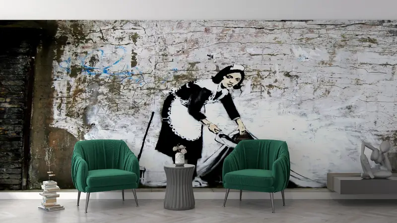 Banksy Maid Graffiti Wall Print,Street Wall Print,3d Wall Paper,Paper Wall Art ,Custom Wall Paper,Woman Graffiti Wall Decor, - 7