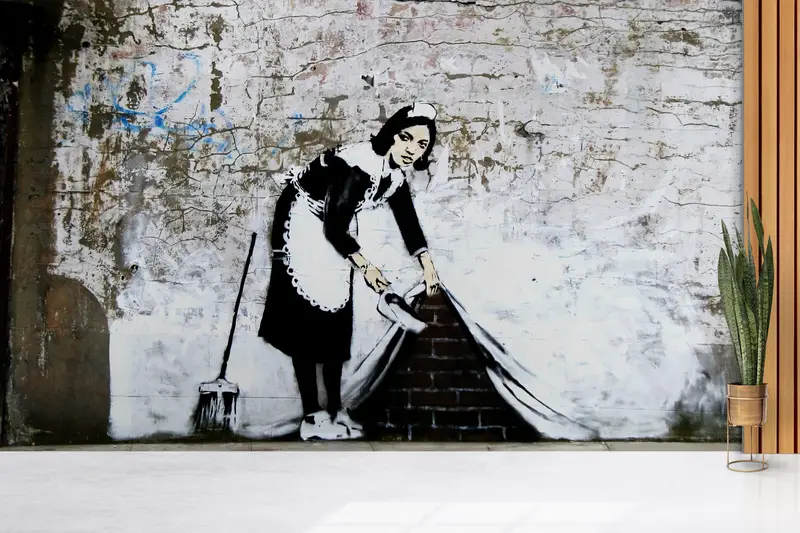 Banksy Maid Graffiti Wall Print,Street Wall Print,3d Wall Paper,Paper Wall Art ,Custom Wall Paper,Woman Graffiti Wall Decor, - 5