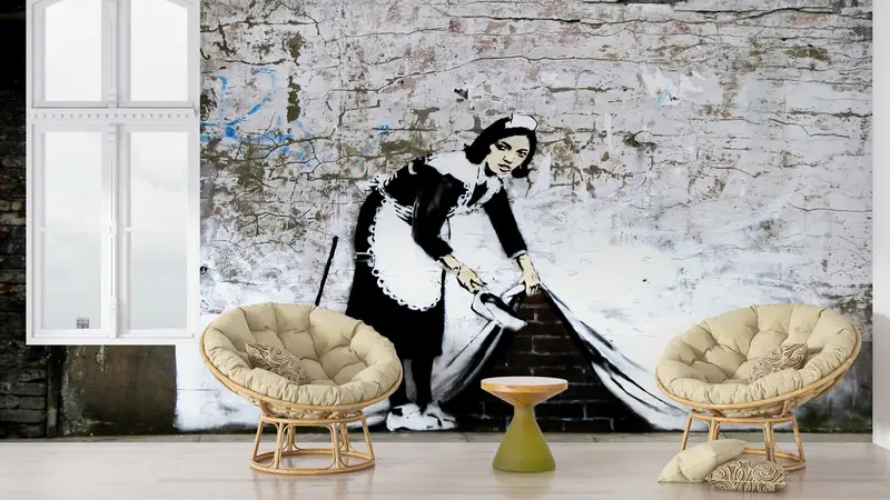 Banksy Maid Graffiti Wall Print,Street Wall Print,3d Wall Paper,Paper Wall Art ,Custom Wall Paper,Woman Graffiti Wall Decor, - 4