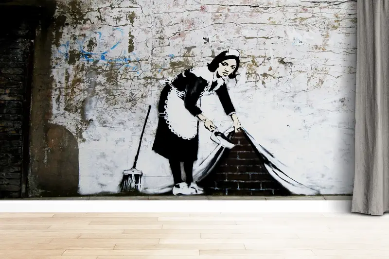 Banksy Maid Graffiti Wall Print,Street Wall Print,3d Wall Paper,Paper Wall Art ,Custom Wall Paper,Woman Graffiti Wall Decor, - 3