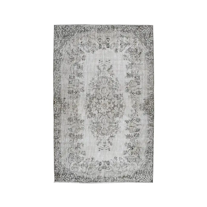 Turkish Vintage Rug 5.7x9.2 ft (174x279 cm), Oushak Gray Black Floral Rug - 1