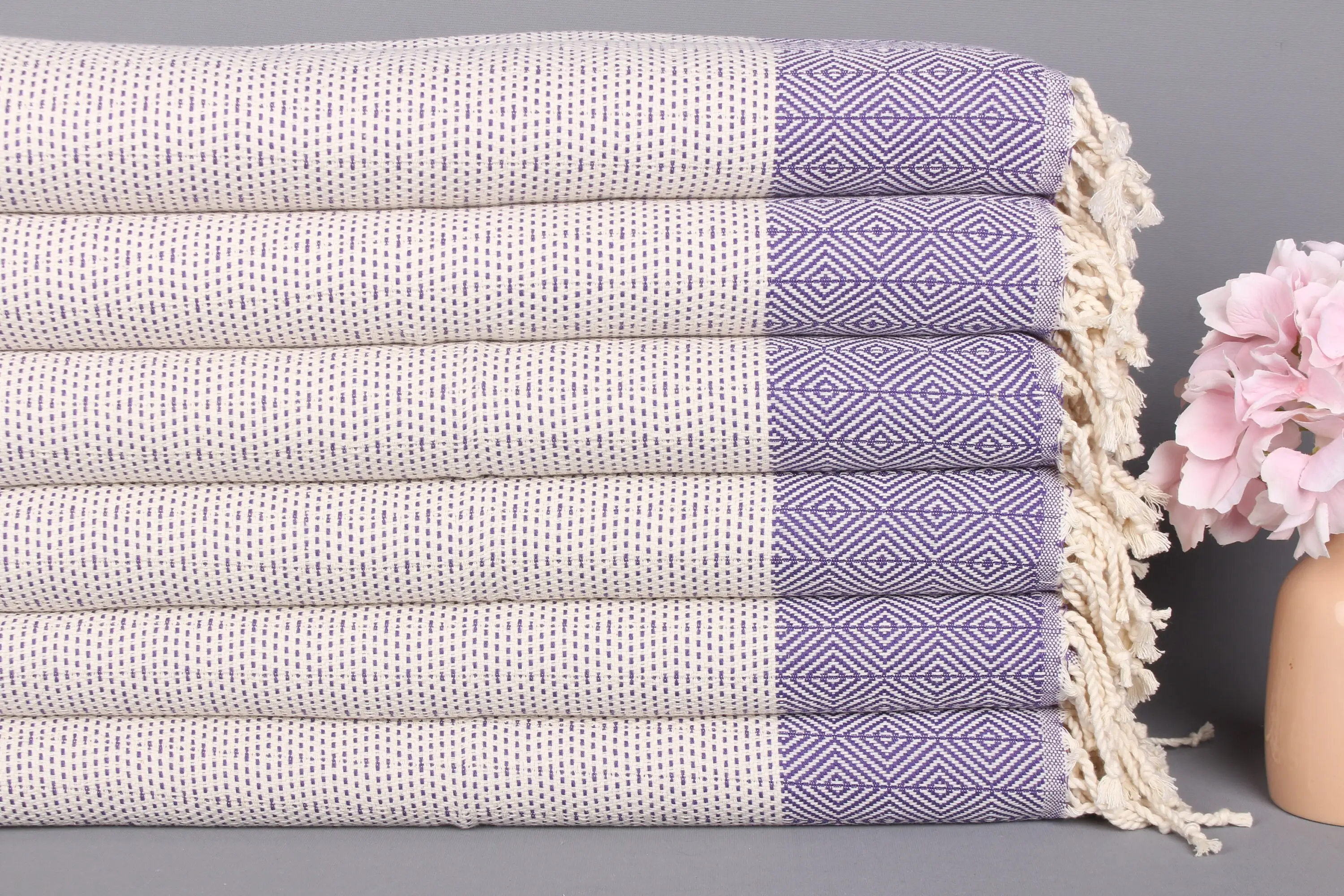 Monogrammed Hand Towel Cotton Purple Beige, 18x36 Inches - 1