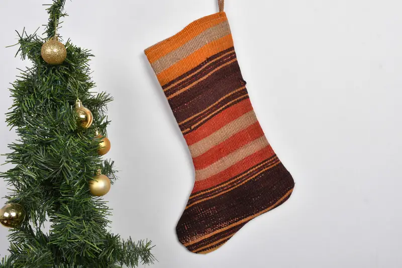 Patrón de adornos navideños, calcetín Kilim tejido de 7 pulgadas