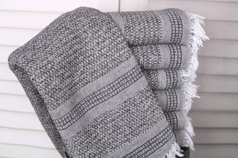 Beach Towel Black Linen Striped, Personalized, 36x71 Inches