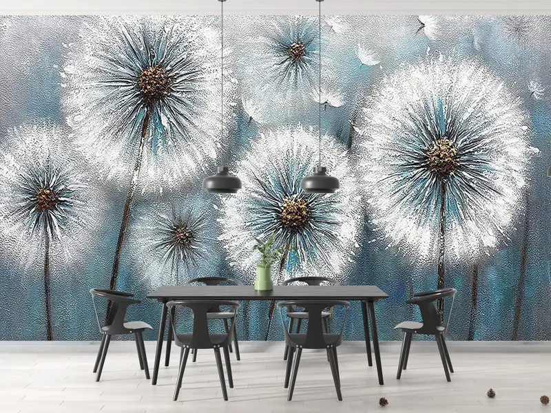 Moderne Tapete mit Löwenzahn-Liebhaber-Motiv: trendige abstrakte Heimdekoration