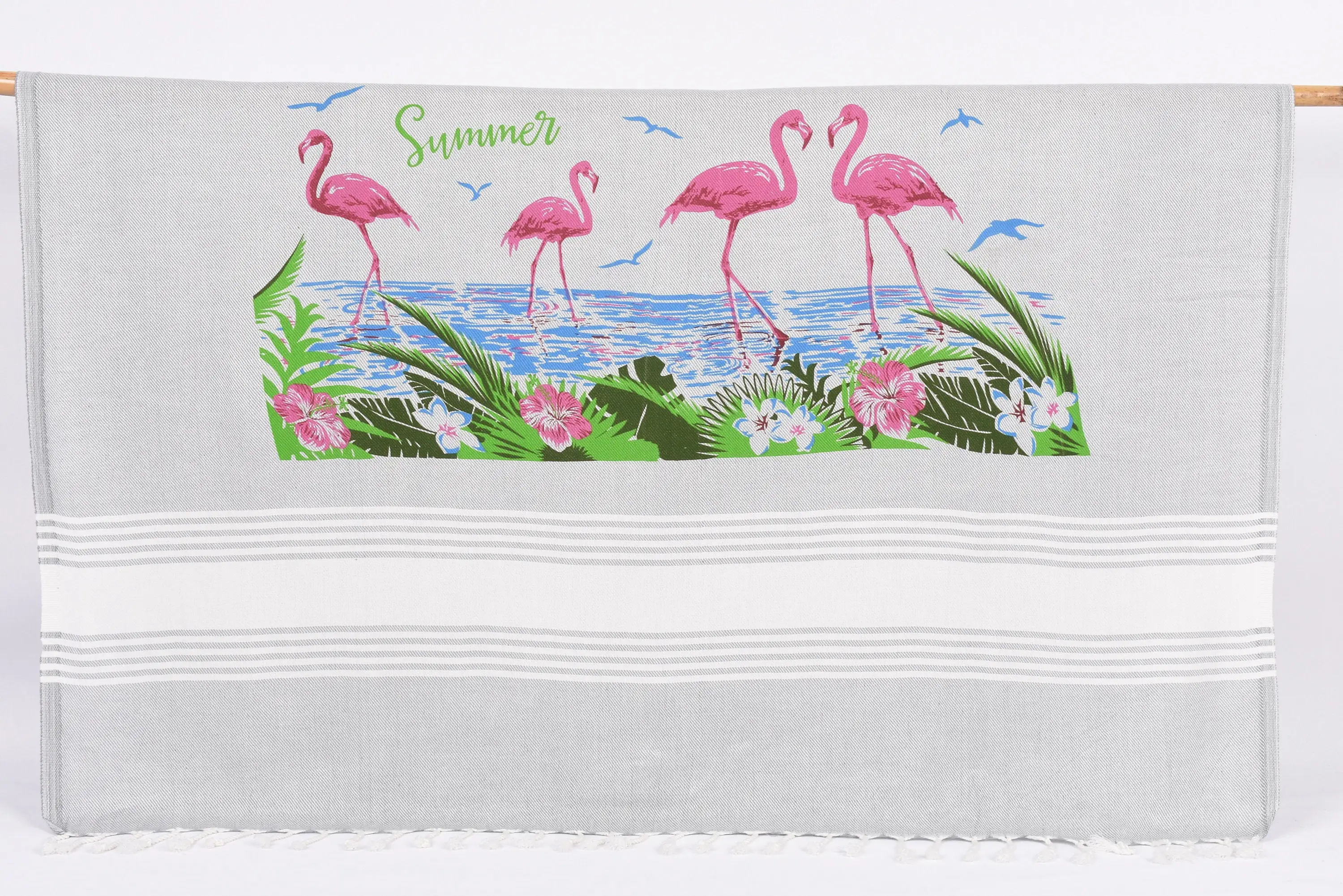 Wedding Gifts Towel Gray Summer Print Striped, 70x40 Inches - 1
