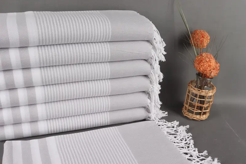 Organic Light Gray Striped Turkish Beach Towel, 40x71 Inches