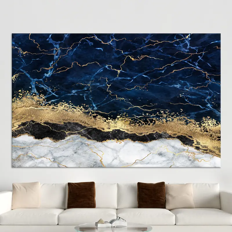 Navy Blue & Gold Marble Contemporary Canvas Print