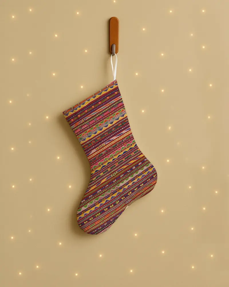 Medias festivas de adornos navideños rojos y amarillos, acogedora decoración navideña