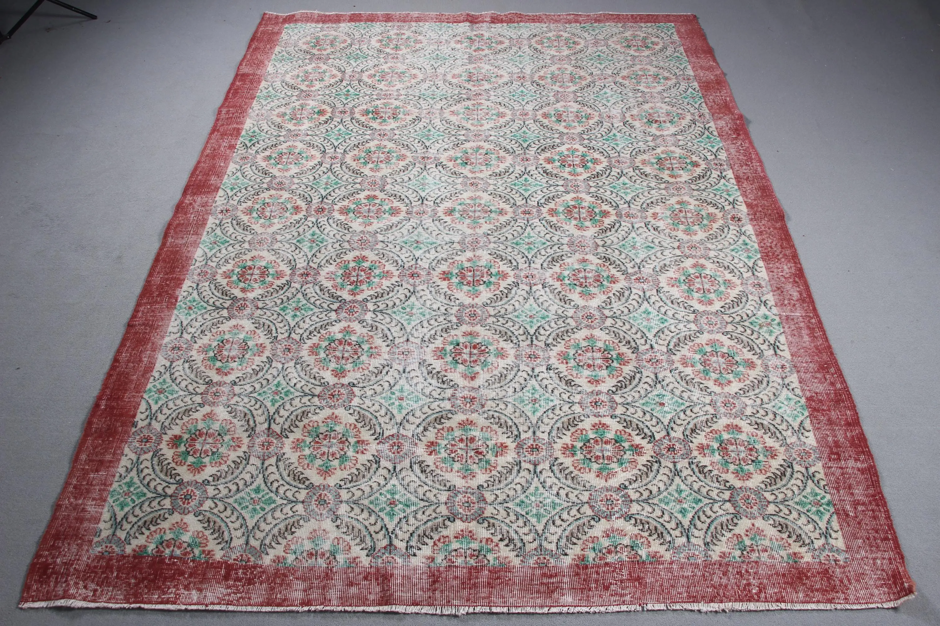 7.3x10 ft Oversize Turkish Vintage Rug, Red Patchwork Wool Rug - 1