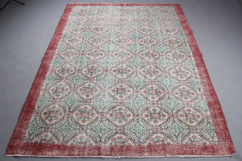 Yeşil ve Kırmızı Patchwork Halı, 7,3x10 ft Zarif Dekor
