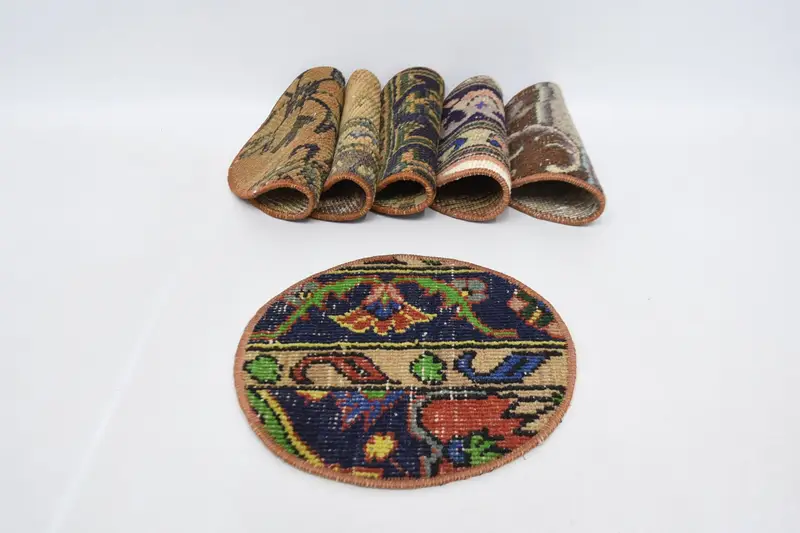 Blaue und orangefarbene Kelim-Tischsets, Set aus sechs dekorativen Tischsets