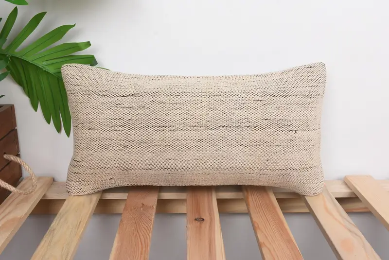 Beige Southwestern Embroidered Pillow, 8x16 Handmade Throw Pillow