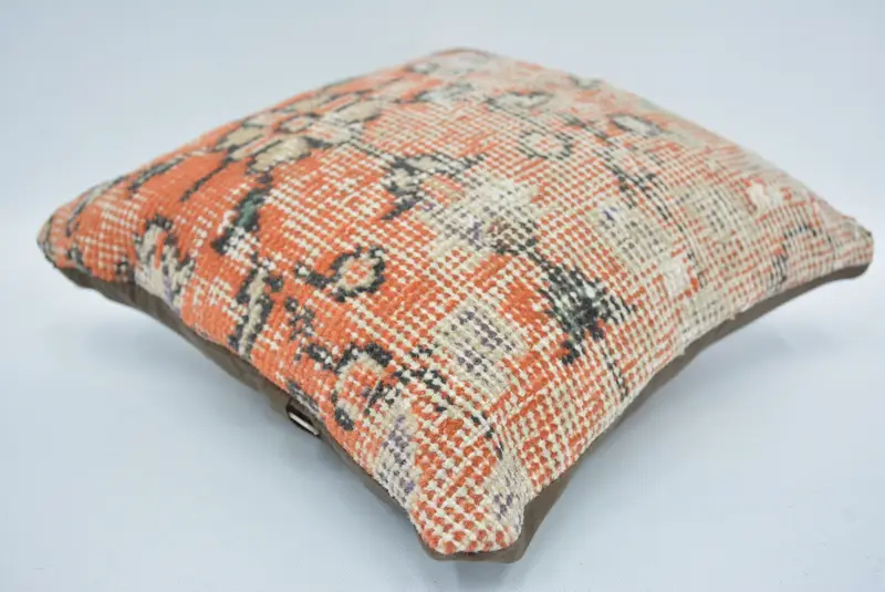 Gift Pillow, Kilim Pillow, Traditional Pillow Case, Sofa Bolster Cushion Cover, Pillow Cover, Turkish Pillow, 12x12 Orange Pillow Case - 6