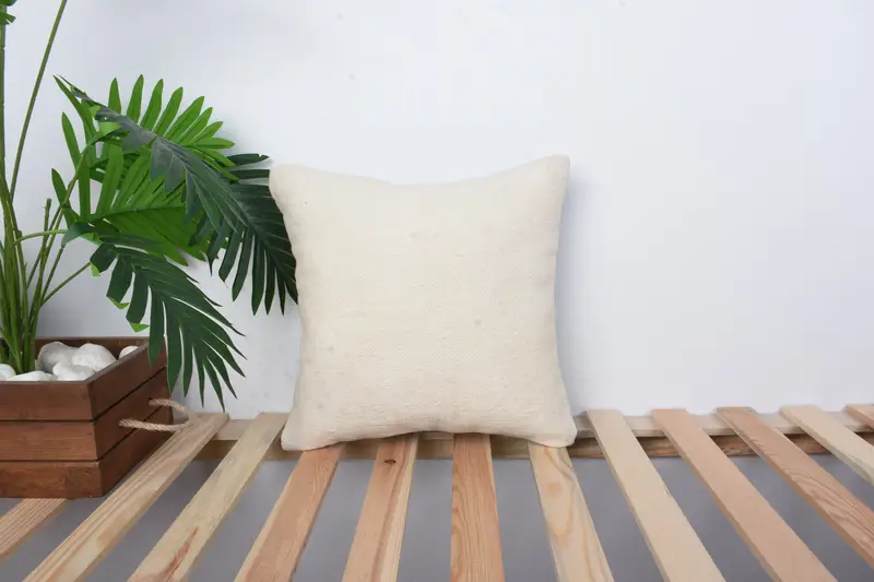 14x14 White Pillow, Tapestry Cushion Case, Vintage Kilim Pillow, Cushion Cover, Home Decor Pillow, Ethnical Kilim Rug Pillow - 1